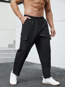 Manfinity Homme Men Flap Pocket Side Drawstring Waist Cargo Trousers - Black - View 1