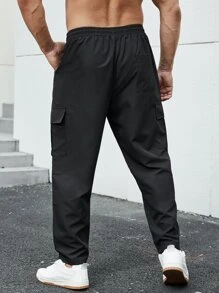 Manfinity Homme Men Flap Pocket Side Drawstring Waist Cargo Trousers - Black - View 2