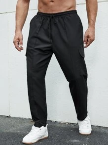 Manfinity Homme Men Flap Pocket Side Drawstring Waist Cargo Trousers - Black - View 4