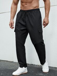 Manfinity Homme Men Flap Pocket Side Drawstring Waist Cargo Trousers - Black - View 5