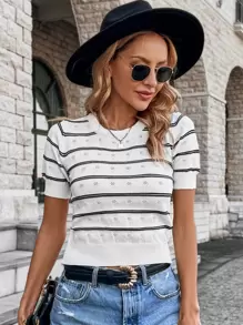 Knit Mix Áo dệt kim nữ Sọc Giải trí - Nhiều màu - Xem 1