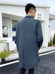 Manfinity Homme Men Lapel Collar Double Breasted Overcoat - Navy Blue - View 2