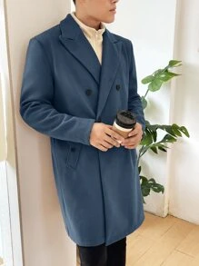 Manfinity Homme Men Lapel Collar Double Breasted Overcoat - Navy Blue - View 3