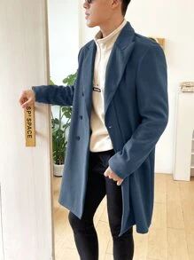 Manfinity Homme Men Lapel Collar Double Breasted Overcoat - Navy Blue - View 4