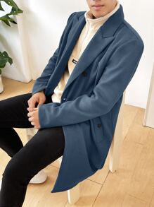 Manfinity Homme Men Lapel Collar Double Breasted Overcoat - Navy Blue - View 6