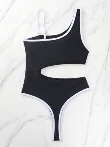 Bañador una pieza unido en contraste con abertura - Negro - Ver 3