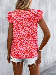 Breezaya Heart Print Butterfly Sleeve Blouse - Multicolor - View 2