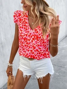 Breezaya Heart Print Butterfly Sleeve Blouse - Multicolor - View 5