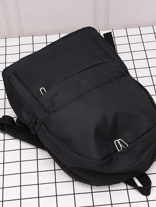 Solid Color Classic Black School Backpack, Unisex SHEIN USA