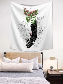 1pc Flower Print Decorative Tapestry - Multicolor - View 7