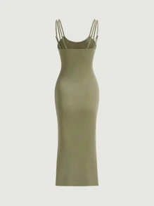 SHEIN MOD 素色二合一吊帶緊身連衣裙 - 青檸色 - 查看 5