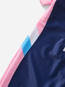 Young Girl Color Block Zip Front One Piece Swimsuit - Multicolor - View 4