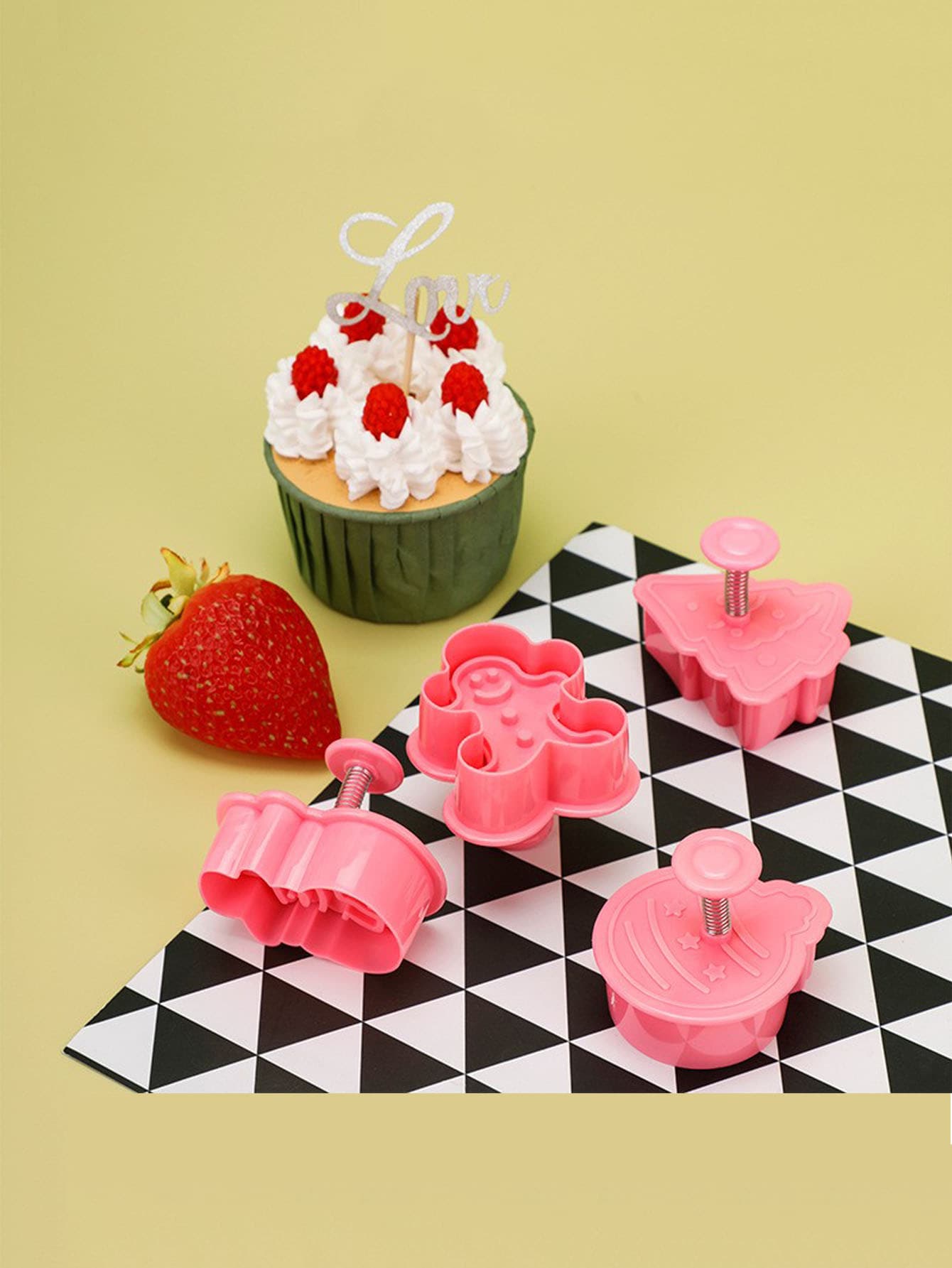 1pc Christmas Tree & Snowman Shaped Cookie Stamp - Pink - View 1