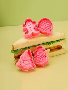 1pc Christmas Tree & Snowman Shaped Cookie Stamp - Pink - View 2