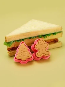 1pc Christmas Tree & Snowman Shaped Cookie Stamp - Pink - View 3