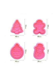 1pc Christmas Tree & Snowman Shaped Cookie Stamp - Pink - View 4