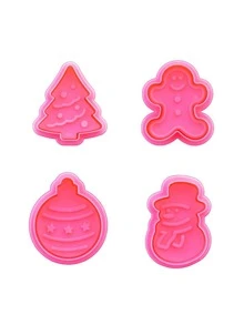 1pc Christmas Tree & Snowman Shaped Cookie Stamp - Pink - View 5