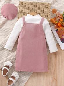 SHEIN 小女童小高領T恤和卡通圖案背帶裙附帽子 - 彩色 - 查看 2