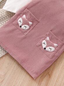 SHEIN 小女童小高領T恤和卡通圖案背帶裙附帽子 - 彩色 - 查看 3