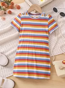 Toddler Girls Block Striped Tee Dress - Multicolor - View 1