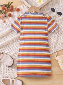 Toddler Girls Block Striped Tee Dress - Multicolor - View 2