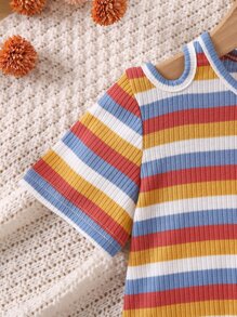 Toddler Girls Block Striped Tee Dress - Multicolor - View 5
