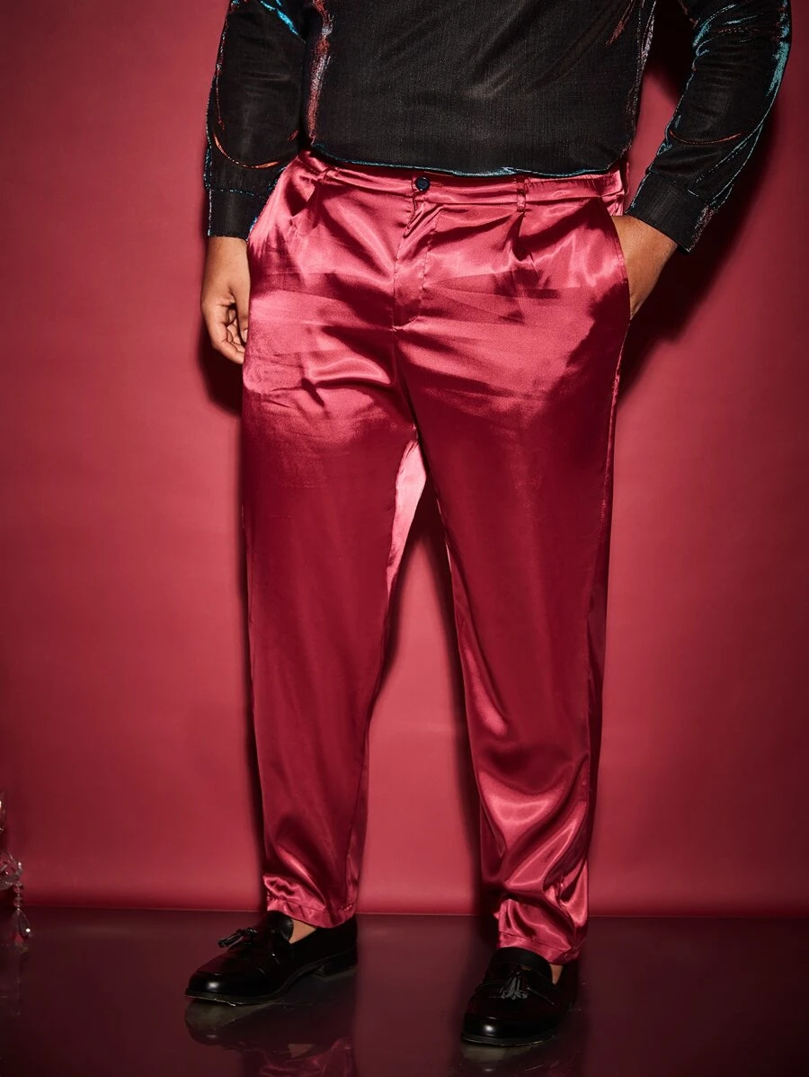 Manfinity Men Slant Pocket Satin Trousers - Burgundy - View 1