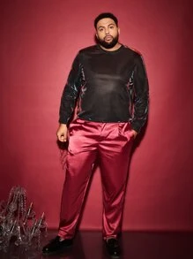 Manfinity Men Slant Pocket Satin Trousers - Burgundy - View 3