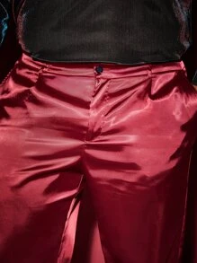 Manfinity Men Slant Pocket Satin Trousers - Burgundy - View 5