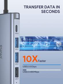 JMMO USB 集线器、USB-C 集线器、9 合 1 USB C 适配器（带 USB C 转 HDMI 兼容）、3 个 USB 3.0 端口、1 个 USB 2.0 端口、以太网端口、Micro SD/SD 读卡器、适用于大多数 Type-C 设备的 USB C 底座 - 銀色 - 查看 3