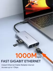 JMMO USB 集线器、USB-C 集线器、9 合 1 USB C 适配器（带 USB C 转 HDMI 兼容）、3 个 USB 3.0 端口、1 个 USB 2.0 端口、以太网端口、Micro SD/SD 读卡器、适用于大多数 Type-C 设备的 USB C 底座 - 銀色 - 查看 7