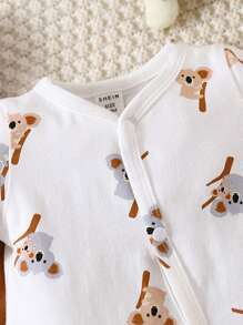 SHEIN 新生兒男嬰2入組考拉印花鈕扣連身衣