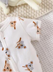 SHEIN 新生兒男嬰2入組考拉印花鈕扣連身衣