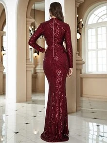 LOVE&LEMONADE Mermaid Hem Sequin Formal Gown Party Dress Wedding Guest Dress Evening Dress Spring - Burgundy - View 2
