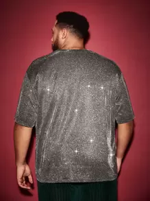 Manfinity VCAY Hombres Camiseta brillante de cuello redondo - Plateado - Ver 2