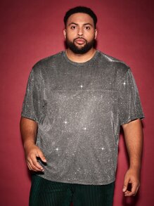 Manfinity VCAY Hombres Camiseta brillante de cuello redondo - Plateado - Ver 5