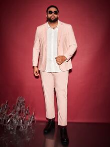 Manfinity Men Lapel Collar Single Breasted Blazer & Trousers - Baby Pink - View 1