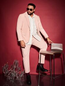 Manfinity Men Lapel Collar Single Breasted Blazer & Trousers - Baby Pink - View 4