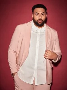 Manfinity Men Lapel Collar Single Breasted Blazer & Trousers - Baby Pink - View 7