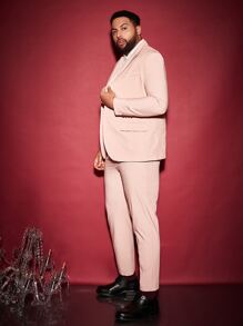Manfinity Men Lapel Collar Single Breasted Blazer & Trousers - Baby Pink - View 8