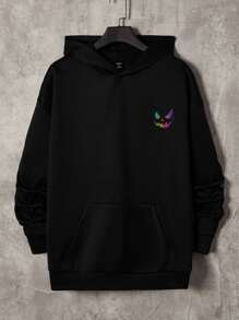 Manfinity VCAY Loose Men Reflective Cartoon Kangaroo Pocket Hoodie - Black - View 3