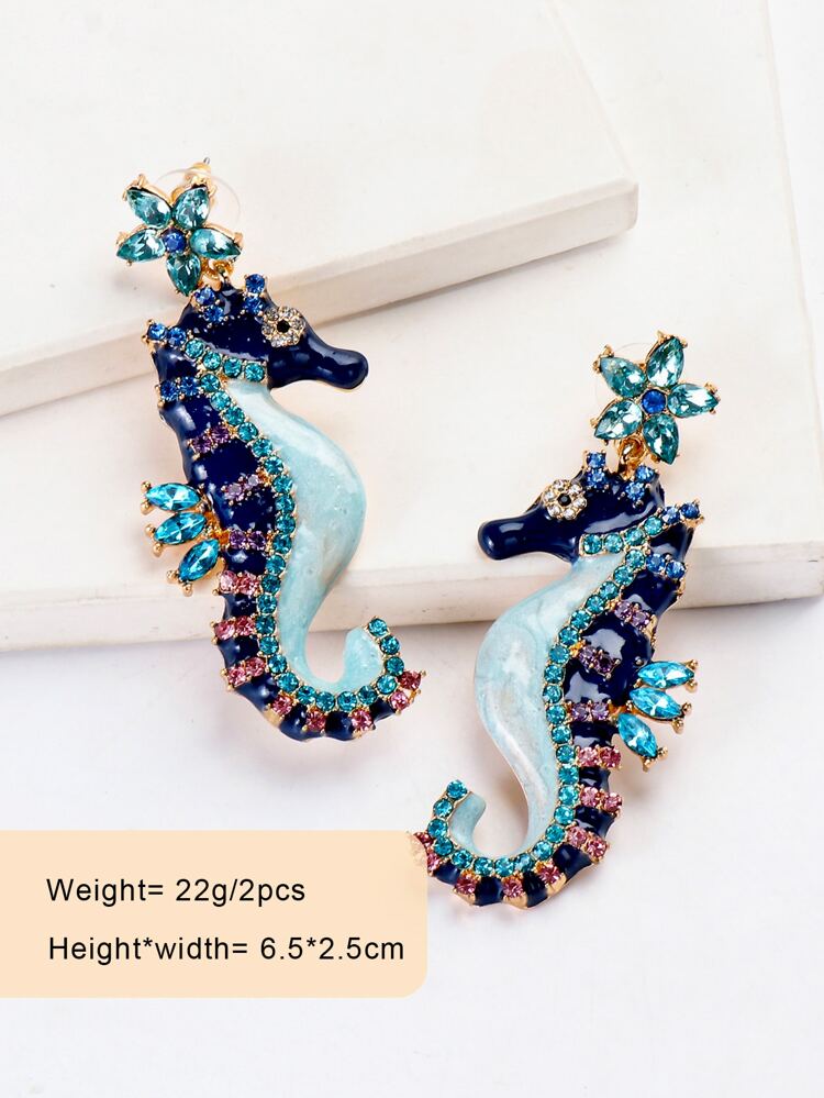 juran Rhinestone Decor Seahorse Drop Earrings