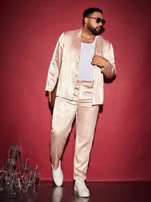 Manfinity Men Lapel Collar Single Breasted Blazer & Trousers - Apricot - View 5