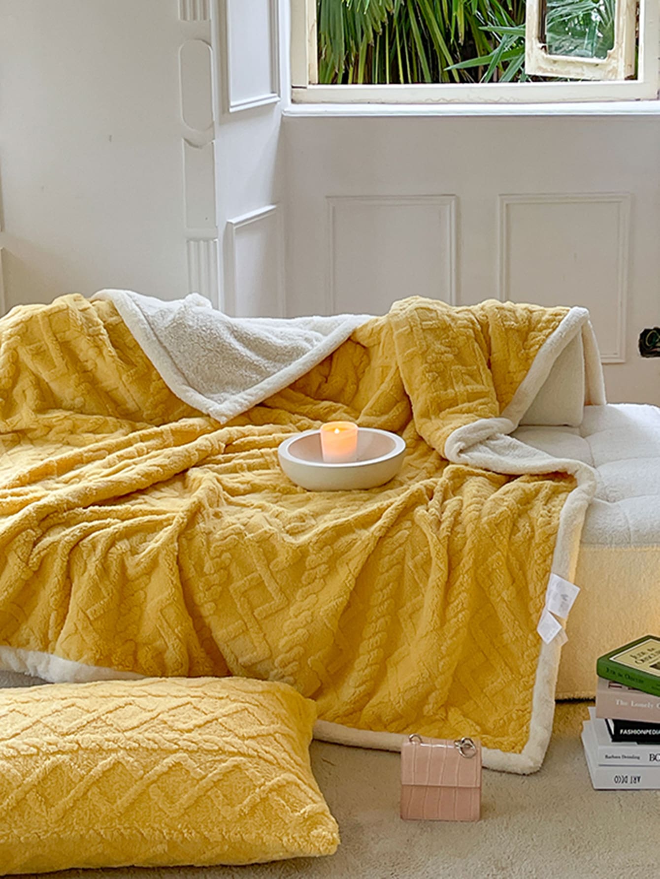 1pc Geometric Pattern Blanket - Yellow - View 1