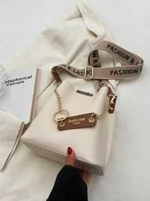 字母圖案鏈條裝飾方包 - 米色 - 查看 7