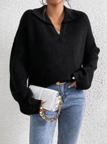 SHEIN Essnce Solid Drop Shoulder Sweater - Black - View 3