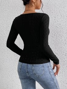 SHEIN Frenchy Áo thun nữ Tranh thêu màu trơn Giải trí - màu đen - Xem 2