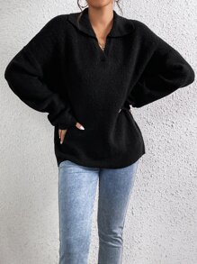 SHEIN Essnce Solid Drop Shoulder Sweater - Black - View 5