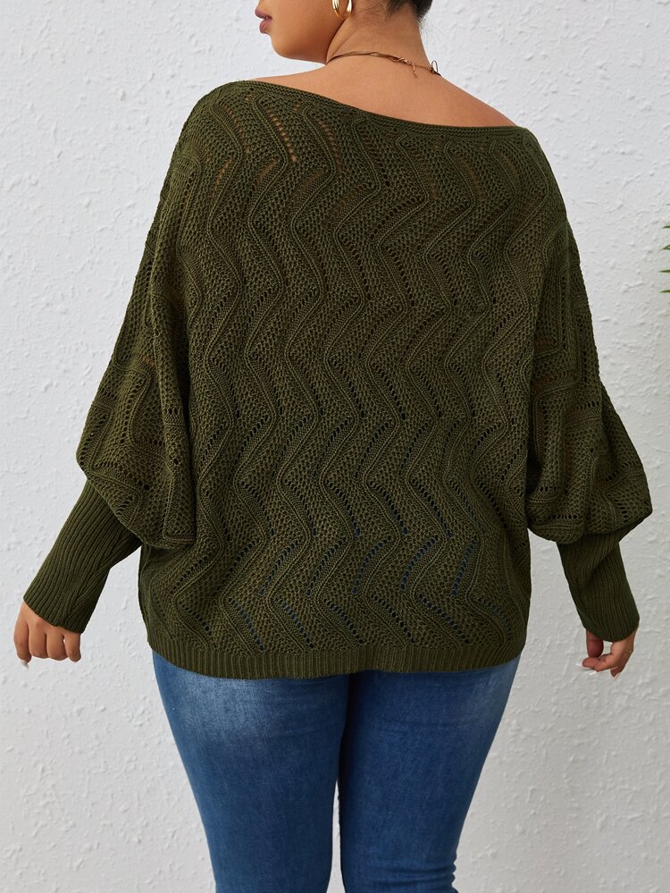Calvaya Plus Size Women Hollow-Out Asymmetrical Neck Regular Casual Batwing Knit Sweater, Spring & Autumn Military Green, Winter Knit Pullover Fall,Christmas, Parties, Plus-Size Women's, Women's Sexy Tops,Party Knit, Going Out Knit, Clubbing Sweater, Rave Knitwear,Designer Party Knit,Fall,Winter,Summer,Spring/Fall