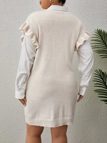 Celure Vestido de punto ribete con fruncido tejido de cable sin cinturón - Beis - Ver 2